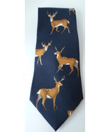 Mens Deer Neck Tie Field &amp; Stream 100% Silk Made in USA Blue Deer Buck H... - $8.77