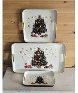 Vintage Christmas Holiday Set of 3 Serving Trays Nesting Serveware Japan - $57.16 CAD