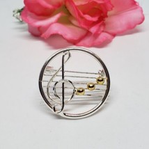 Music Clef Notes on Stand Silver Tone Brooch Pin - £10.35 GBP