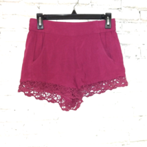 Express Shorts Womens XS Pink High Rise Crochet Lace Hem Pull On Boho Festival - £15.71 GBP