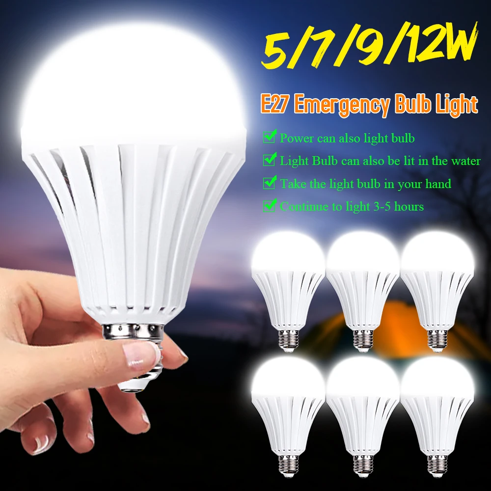 5W 7W 9W 12W E27 Emergency Bulb Light Rechargeable Smart Light Bulb Led Bulb E27 - £8.58 GBP+