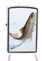 Jumping Rainbow Trout Authentic Zippo Lighter Satin Chrome Finish - £21.86 GBP