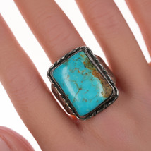 sz12 40&#39;s-50&#39;s Native American silver and turquoise ring - £178.05 GBP