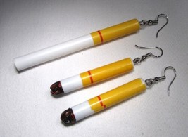 Vintage Faux Cigarette Earrings 1 Extra Long Set of 3 C3513 - $48.51