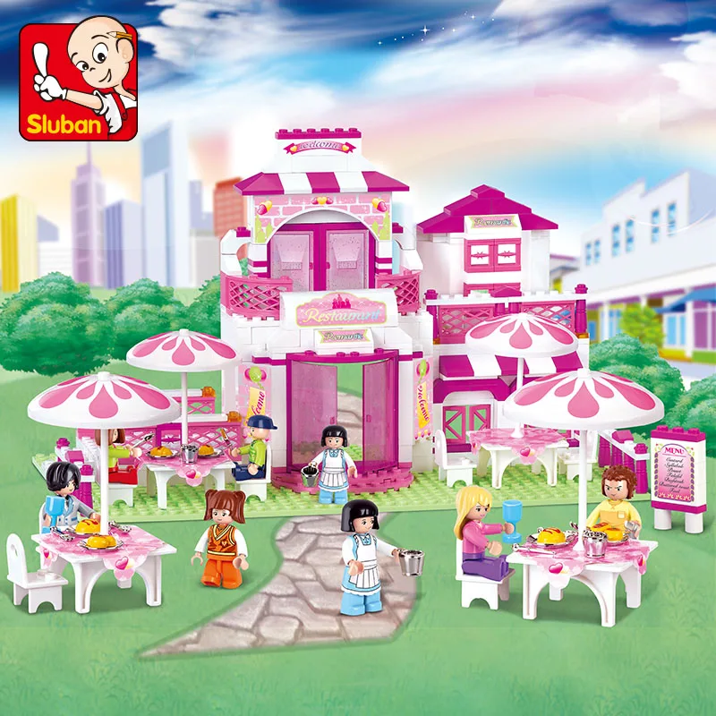 Sluban Building Block Toys Girls Dream Pink B0150 Romantic Restaurant 306PCS - £40.26 GBP