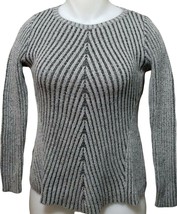 Style &amp; Co. Women Ribbed Bold Grey Heather Black Crew Neck Sweater (Small) - $19.79