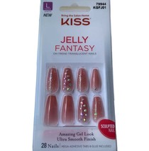 NEW Kiss Nails Jelly Fantasy Press or Glue Manicure Long Gel Coffin Mauve Pink - £10.85 GBP