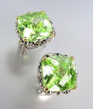 Designer Style Silver Gold Balinese Filigree Peridot Green CZ Crystal Earrings - $26.99