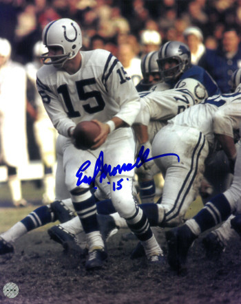 Earl Morrall signed Baltimore Colts 8X10 Photo #15 (hand off) - $19.95