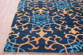 Damask Blue 5&#39;7&quot;x7&#39;10&quot; ft Hand Knotted Modern Design Woolen Area Rugs &amp; Carpet - £276.18 GBP