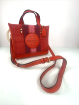 Coach Dempsey 22 Tote Crossbody Bag Patch Leather Woven Straw Miami Red ... - £83.87 GBP