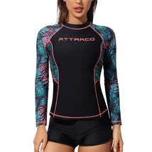 Womens Long Sleeve Rash Guard Uv Protection Leaves Printed Surf Swimsuit Coral X - £42.35 GBP