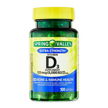 Spring Valley Vitamin D3 5000IU Bone / Immune Health 100 Softgels   - $19.75
