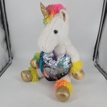 Dan Dee Unicorn White/Rainbow With Sequin Color Changing Heart Pillow 18... - $12.02