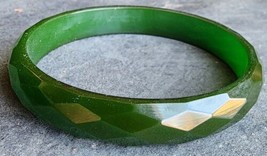 Vintage Bakelite Bangle Bracelet Semi Translucent Green Color - Faceted ... - £31.58 GBP