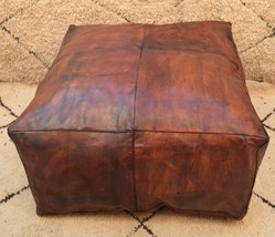 Ottoman square Moroccan handmade leather, footstool  , sofa Cushion, pou... - £180.68 GBP