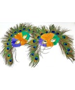 Warrior Peacock Mardi Gras Masks Purple Green and Gold Set Of 2 Halloween - £12.55 GBP