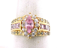 PINK and WHITE TOPAZ RING in GOLD Clad STERLING Silver - Size 7 1/2 - FR... - £59.95 GBP