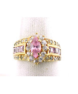 PINK and WHITE TOPAZ RING in GOLD Clad STERLING Silver - Size 7 1/2 - FREE SHIP - £59.77 GBP