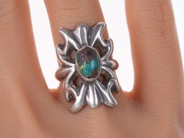 sz5.75 Vintage Native American Tufa Cast Silver and turquoise ring - £135.66 GBP