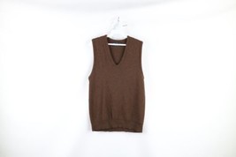 Vintage 70s Streetwear Mens Medium Blank Knit V-Neck Sweater Vest Brown USA - £38.91 GBP