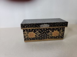 Vintage Storage Trunk Black Enamel Hina Japan 5 x 2 x 2 Inch Wood - £15.82 GBP