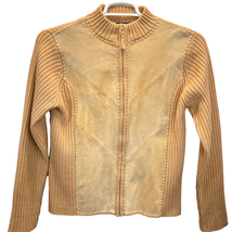 Designers Originals Studio Womens Leather Knit Jacket Tan Size M Vintage 80s - £26.59 GBP