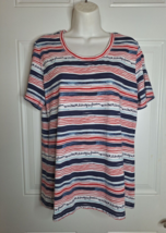 Coral Bay Short Sleeve Scoop Neck Red White Blue Stripe Patriotic Top Si... - $6.64