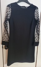 NWT Womens L Aphratti Black Round Neck Sheer Polka Dot Sleeves Cocktail Dress - £15.00 GBP