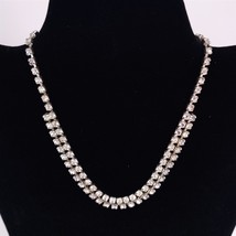 Vintage Square Double Rhinestone Necklace Adjustable Silver Plate Jewelry  - £11.66 GBP