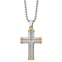 Stainless Steel Yellow IP-Plated Cross Pendant on 22&quot; Ball Chain - £55.63 GBP