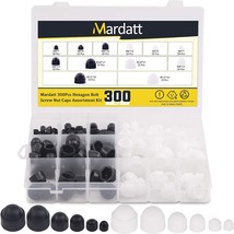 Mardatt 300Pcs 6 Sizes Hexagon Bolt Covers Screw Caps Assortment, White &amp; Black - £35.83 GBP