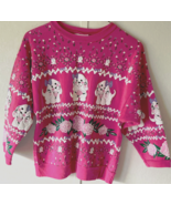 Pink with Puffy white puppies roses vintage pullover sweatshirt scoop of... - $27.23 CAD