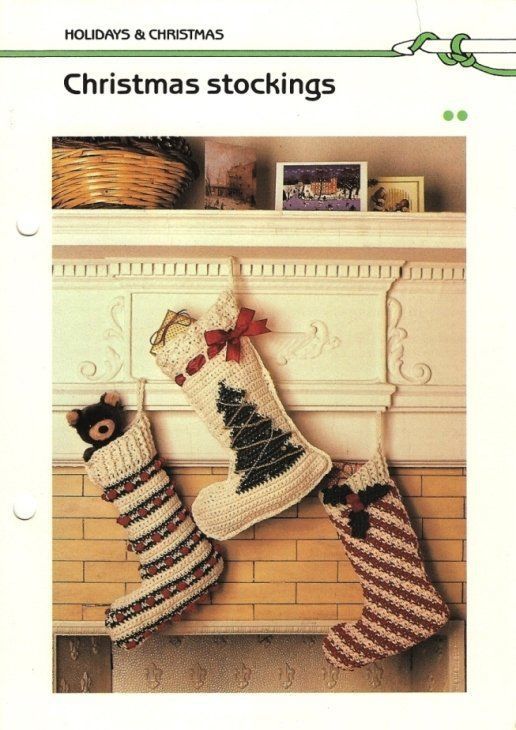X559 Crochet PATTERN ONLY 3 Christmas Stockings Stripes Swirls Tree Patterns - $10.50