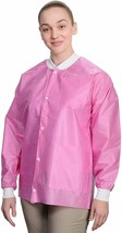 Pink Disposable SMS Lab Coats Large 31&quot; Long 50 gsm /w Snaps Front (100 Pack) - £288.04 GBP