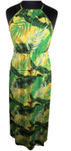 Green + Yellow Tropical Palm Fern Print Crepe Front Slit Maxi Dress Size XL - $13.50