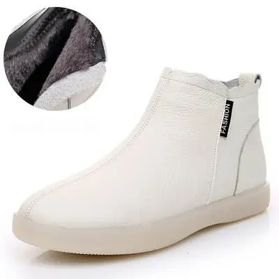 GKTINOO  Leather Women Ankle Boots Plush Warm White Flat Comfortable Booties Aut - £215.56 GBP
