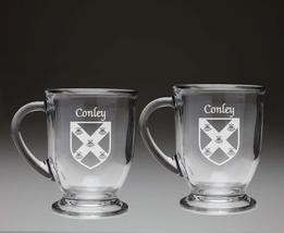 Conley Irish Coat of Arms Glass Coffee Mugs - Set of 2 - £26.84 GBP