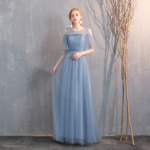 Dusty Blue Bridesmaid Dress Off Shoulder Sweetheart Tulle Empire Dress image 5