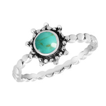 Vibrantly Shining Sun Green Turquoise Inlay Sterling Silver Ring-7 - £12.57 GBP