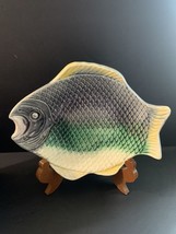 VTG  3-D Textured Ceramic Fish Plate/bowl 9&quot; X 7 1/2&quot; Green Gray Yellow - £10.01 GBP