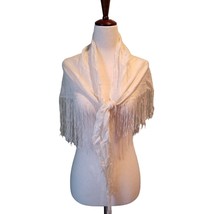 Vintage Shawl Lace fringe Scarf Wrap Triangle Floral Evening Summer Halloween - £14.34 GBP