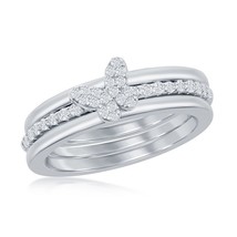 Sterling Silver 3-PC Micro Pave CZ Butterfly Ring - £47.08 GBP