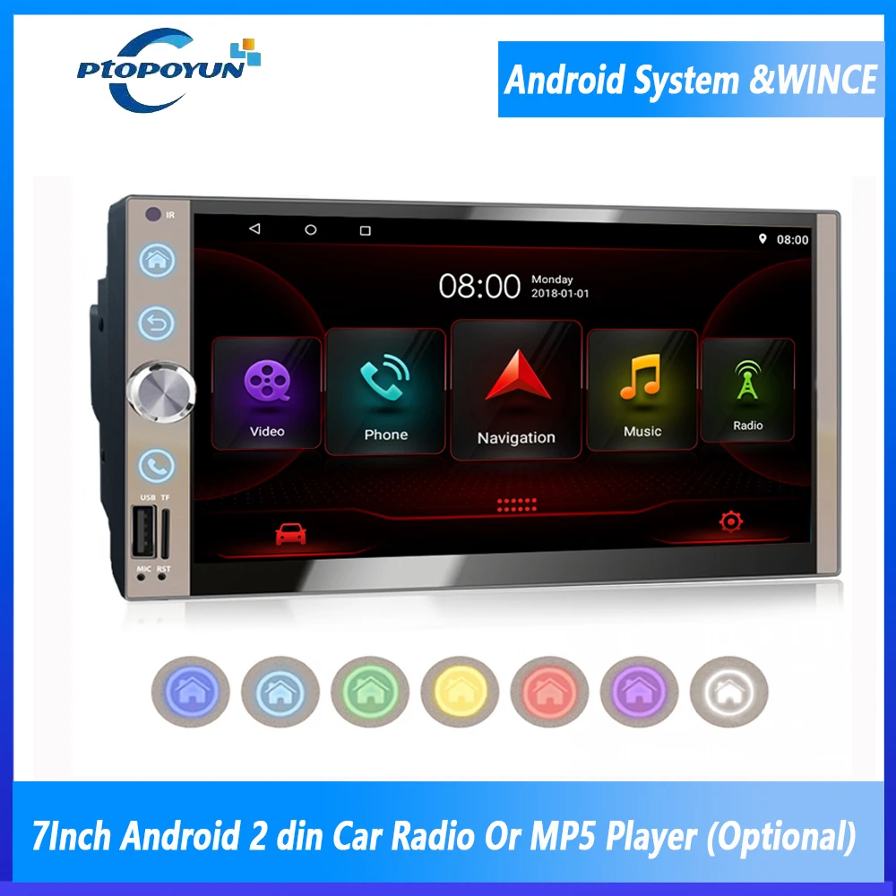 Ptopoyun 2 Din Android Car Radio Automotive Multimedia MP5 Player Bluetooth - £78.27 GBP+