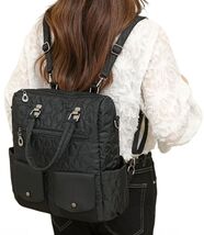 Black Heart Quilted Backpack Tote Bag Convertible Multi-Pocket Shoulder ... - $29.69