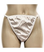 VTG Satin String Thong Panty Embossed Floral White Sz 8 NWOT NOS Bobbie ... - $48.39