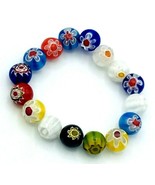 Multi Colored Millefiori Flower Glass Bead Stretch Bracelet - £15.86 GBP