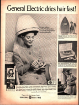 General Electric Portable Hair Dryer 1967 Vtg Print Ad 10x13 Woman in Cu... - $26.92