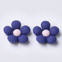 Flower Cabochons Resin Flatbacks Floral Flat Backs Blue Findings 18mm 4pcs - $5.45