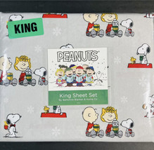 P EAN Uts Christmas King Sheets Set Snoopy Woodstock Charlie Brown Hot Chocolate - £47.95 GBP